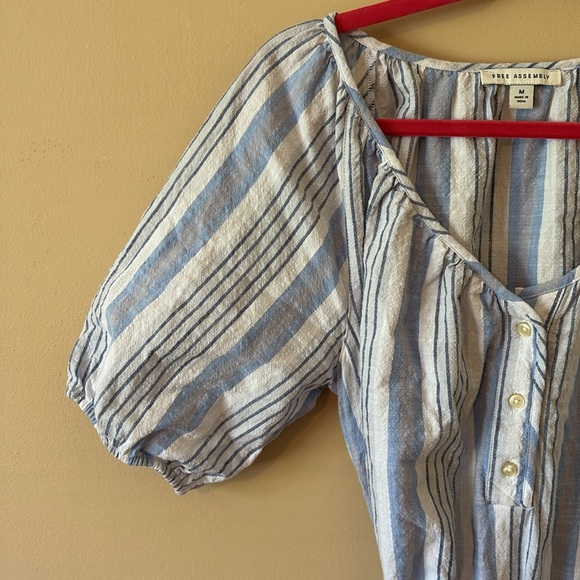 Free Assembly Blue and White Striped Dress with Belt, Size M - Picture 3 of 6